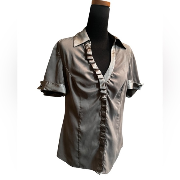 Y2K EXPRESS Satin Trim Ruffle Blouse Women’s Small Flirty Feminine 1990’s EUC - Picture 7 of 12